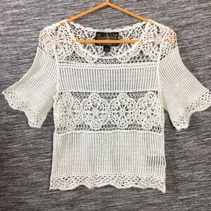 Anthropologie James Coviello Women’s Cream Crochet Bohemian Short Sleeves Top